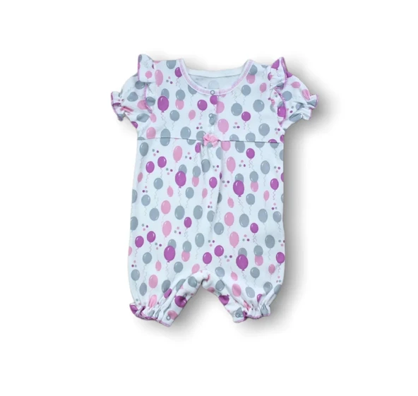 LitaeTrend 9-12 12-18 18-24 Ay Cemre Uçan Balon Baskılı Kısa Kollu Kız Bebek Tulumu Ekru ürün görseli 1