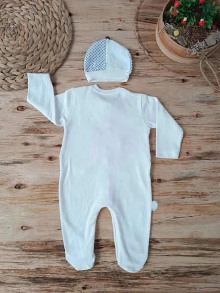 LitaeTrend 0-3 3-6 6-9 Ay Şapkalı Yelek Detaylı Boydan Çıtçıt Erkek Bebek Tulumu Ekru - Resim 2