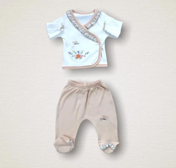 LitaeTrend Erguvan Taç Nakışlı  Kız Bebek 10lu Zıbın Takımı Hastane Çıkışı Turuncu - Resim 3