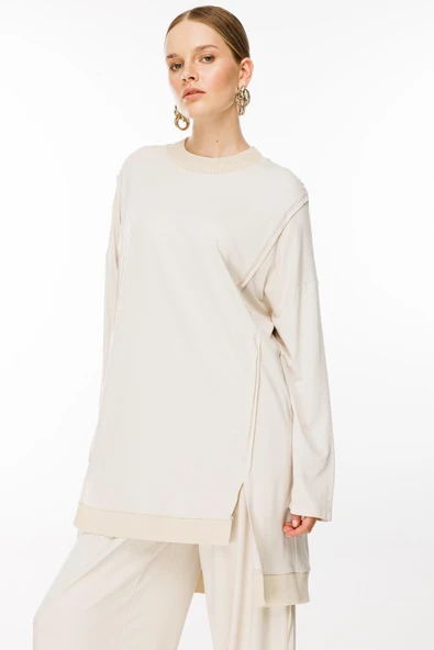 4554 GHİSA RİBANA DETAYLI TUNİK PANTOLON TAKIM - Resim 8