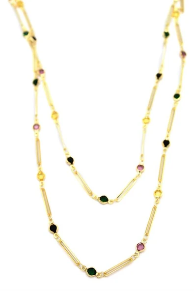 Taşlı Kolye - Altın - Resim 2