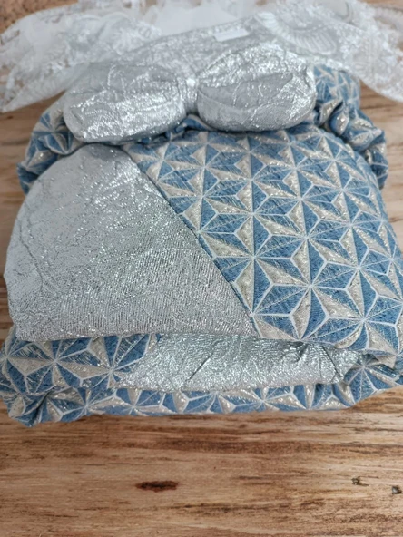 LitaeTrend Yenidoğan Piramit Desenli Güpür İşlemeli Bebek Battaniyesi Kundak Gümüş - Resim 3