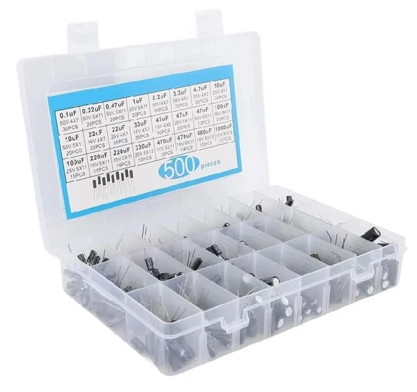 Elektrolitik Kondansatör Seti Kutuplu 500 Adet 24 Farklı Değerde - Kutulu - Resim 5