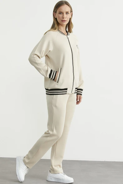 Şerit Detaylı Scuba Eşofman Takım - Bej - Resim 4