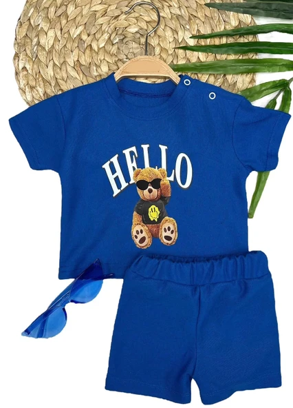 LitaeTrend 9-12-18-24 Ay Hello Gözlüklü Ayıcık Baskılı Şortlu Kısa Kollu Tişört 2li Erkek Bebek Takımı ürün görseli 1