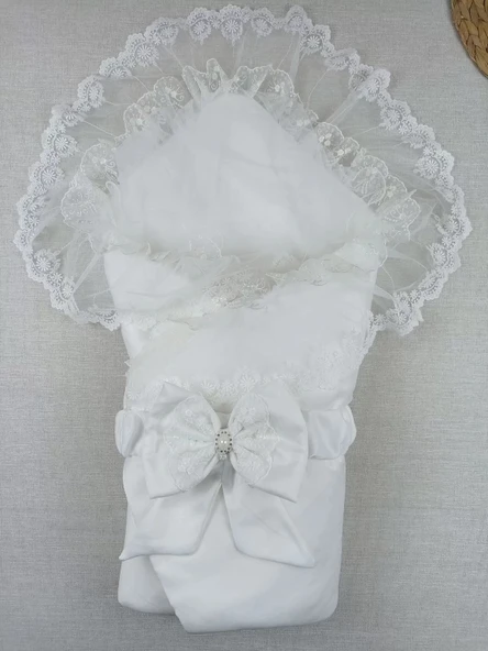 LitaeTrend Yenidoğan İpek Pamuklu İnci Lüks Kundak Bebek Battaniyesi Ekru ürün görseli 1