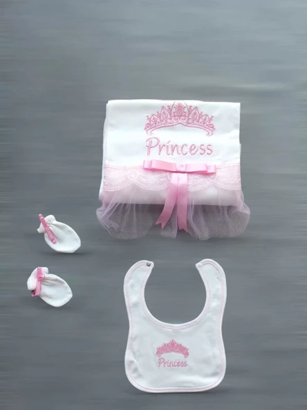 LitaeTrend Taçlı Prensesim Nakışlı  10lu Zıbın Takımı Hastane Çıkışı Pembe - Resim 3