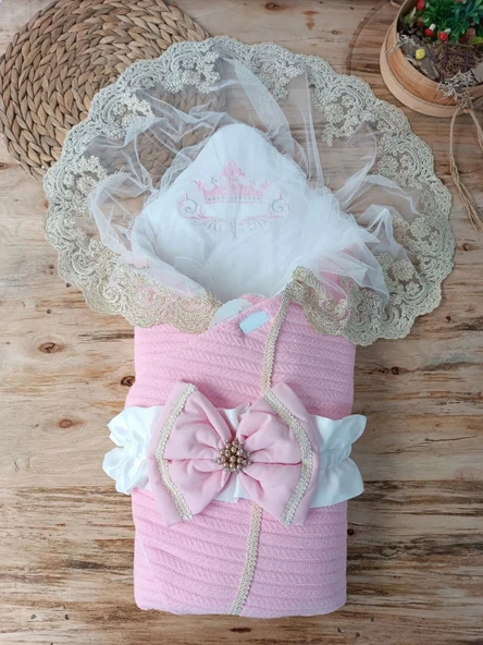 LitaeTrend Yenidoğan Tericotton Örgülü Trilüx Bebek Battaniyesi Kundak Pembe ürün görseli 1
