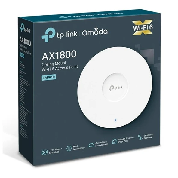 TP-LINK OMADA EAP610 AX1800 DUAL BAND WIFI6 1XGBIT RJ45 2.4GHZ/5GHZ TAVAN TİPİ ACCESS POINT (ADAPTÖRLÜ) ürün görseli 1