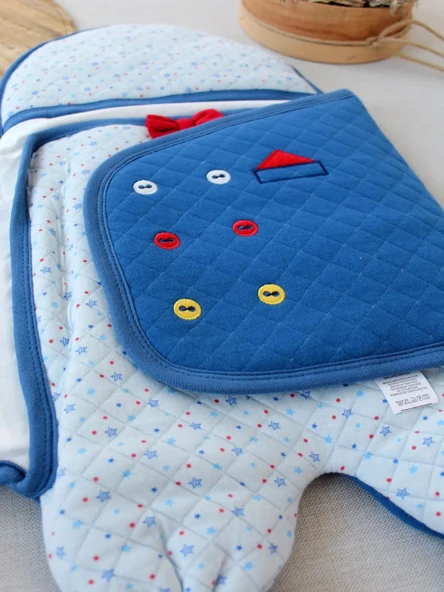 LitaeTrend Yenidoğan Açılır Kucaklı Smokin Ayaklı Erkek Bebek Kundak Mavi - Resim 2