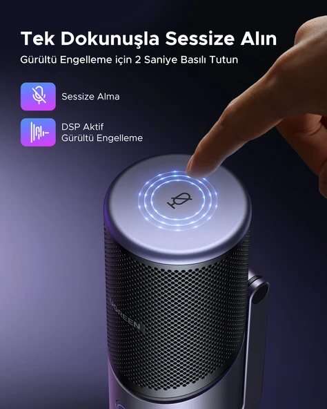 UGREEN Mikrofon 24bit/96kHz Işıklı USB Ses Kontrolü, Yayın, Oyun, Kayıt, PS5 Kondenser Mikrofon, 35629 - Resim 6