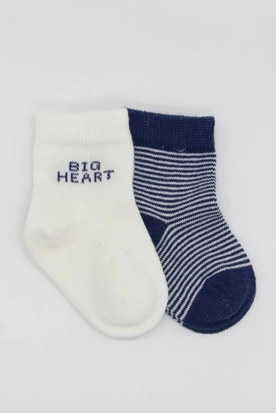 LitaeTrend Big Heart Penye Soket Çorap 2'li  Lacivert - Resim 3
