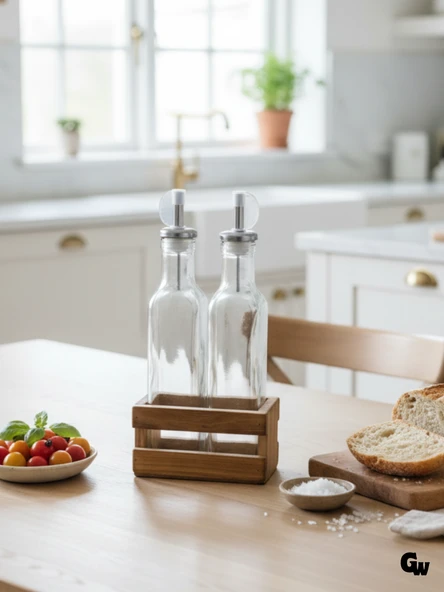 Ahşap Doğal 2Li Yağdanlık ve Sosluk Ahşap Cam Set Takımı(SET)(KİRAZ)(KISA BAŞLIK) Ahşap Rengi 10 SET - Resim 2