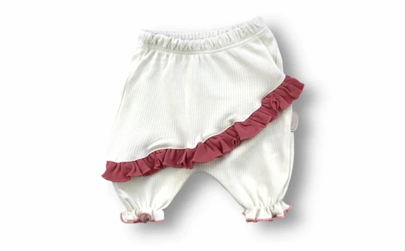 LitaeTrend 6-9 9-12 12-18 Ay Çiçek Nakışlı Roman Şalvar Bandanalı Kısa Kollu Sweat 3lü Kız Bebek Takımı Nar Çiçeği - Resim 3