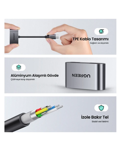 UGREEN USB-C to 2xUSB-C Kulaklık ve Şarj Adaptörü, 60165 - Resim 6