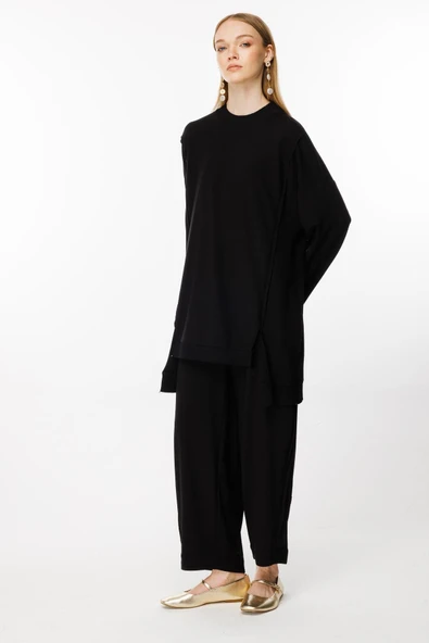 4554 GHİSA RİBANA DETAYLI TUNİK PANTOLON TAKIM - Resim 3