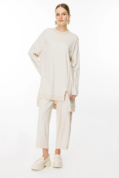 4554 GHİSA RİBANA DETAYLI TUNİK PANTOLON TAKIM - Resim 7