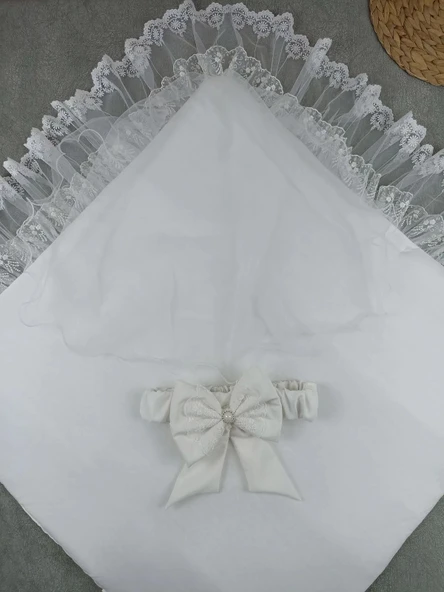 LitaeTrend Yenidoğan Bambu Taç Nakışlı Delüks Kundak Bebek Battaniyesi Ekru - Resim 3