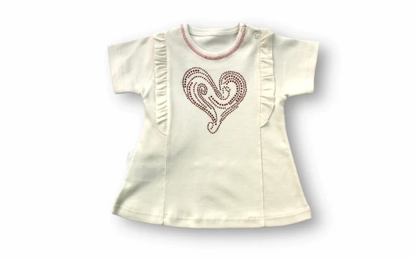 LitaeTrend 3-6 6-9 9-12 12-18 Ay Kalp Baskılı Uzun Kollu Sweatli 2li Kız Bebek Takımı Ekru - Resim 2