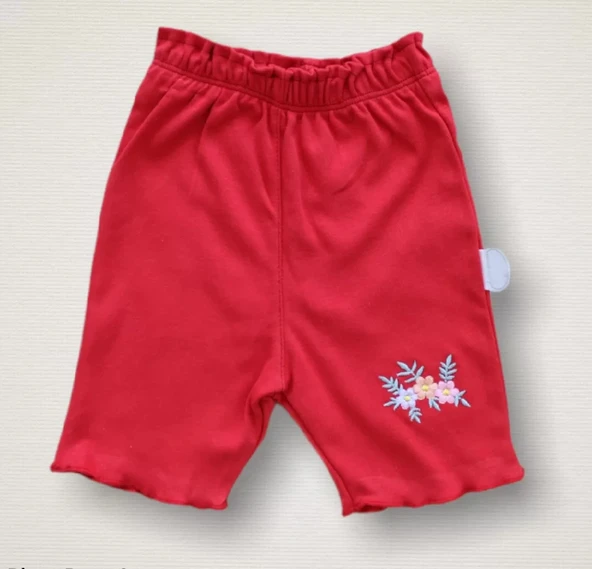 LitaeTrend 3-6 6-9 9-12 Ay Melek Kız Nakışlı Bandanalı Kısa Kollu Sweatli Şortlu 3lü Kız Bebek Takımı Kırmızı - Resim 3