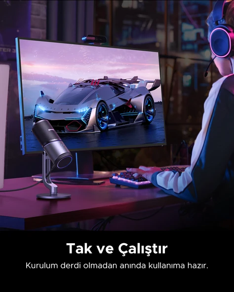 UGREEN Mikrofon 24bit/96kHz Işıklı USB Ses Kontrolü, Yayın, Oyun, Kayıt, PS5 Kondenser Mikrofon, 35629 - Resim 9