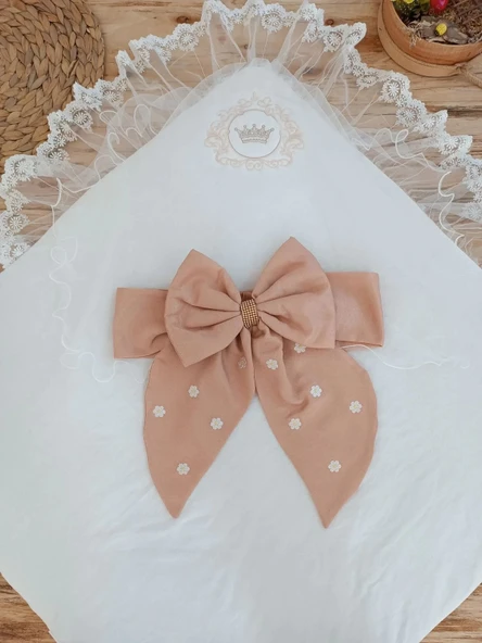LitaeTrend Yenidoğan Papatya Desenli Trilüks Unisex Kundak Bebek Battaniyesi Kahverengi - Resim 3