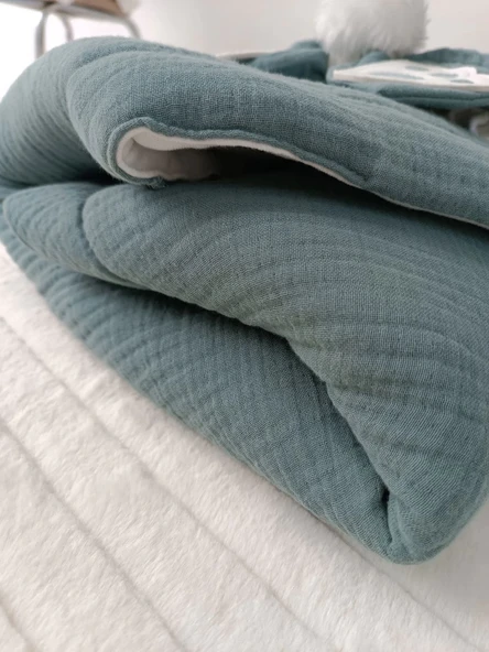 LitaeTrend Yenidoğan 4 Kat Müslin Kumaş Kulaklı Patili Fiyonk Bebek Battaniyesi Kundak Kahverengi - Resim 3