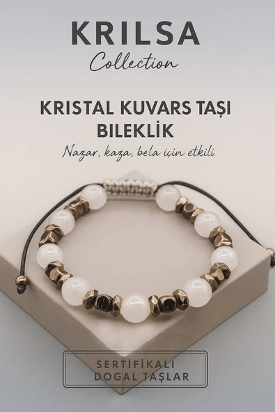 Sertifikalı Kristal Kuvars Doğal Taş Bileklik – Nazar Kaza ve Bela Enerjisine Karşı Koruma ürün görseli