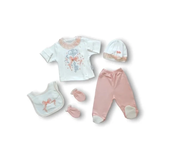 LitaeTrend Kanaviçe Nakışlı  5li Zıbın Takımı Hastane Çıkışı Pudra ürün görseli 1