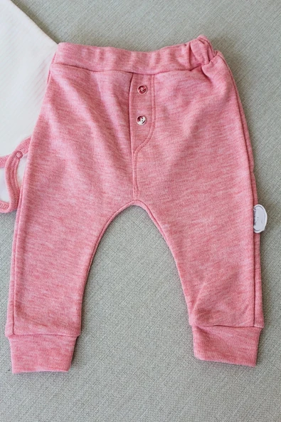 LitaeTrend 3-6 6-9 9-12 Ay Melanjlı Uzun Kollu Zıbınlı 2li Kız Bebek Takımı Pembe - Resim 2