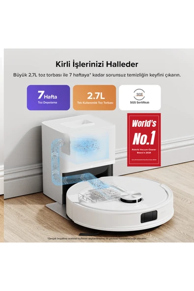 S8 Pro Plus Akıllı Beyaz Robot Süpürge 10.00 HyperForce Emiş Gücü - Resim 3