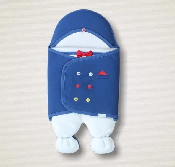 LitaeTrend Yenidoğan Smokin Centilmen Ayaklı Erkek Bebek Kundak Mavi ürün görseli 1