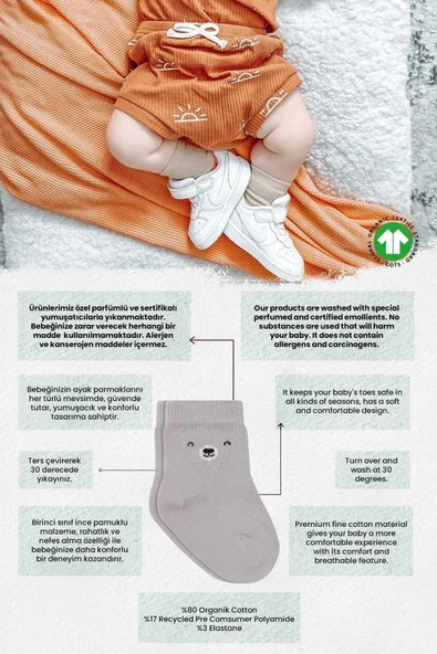 LitaeTrend Bear Penye Soket Çorap 2'li Gri - Resim 6