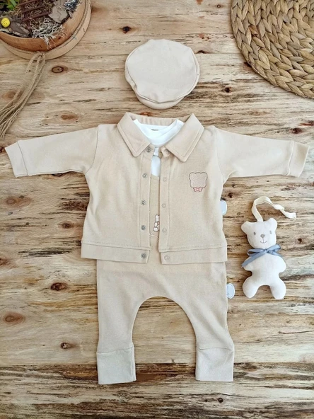 LitaeTrend 3-6 6-9 9-12 Ay Oyuncaklı Altınbaşak 5li Kız Erkek Bebek Takımı Vizon ürün görseli 1