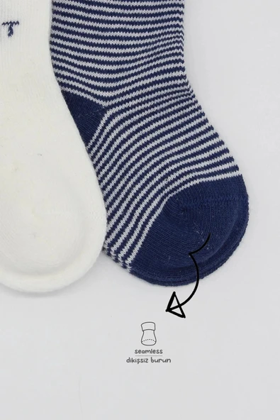 LitaeTrend Big Heart Penye Soket Çorap 2'li  Lacivert - Resim 4