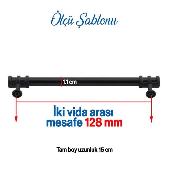 Mobilya Mutfak Dolabı Çekmece Dolap Kulpları Kapak Kulpu Kulbu Siyah 128 Mm Metal Kulp - Resim 3