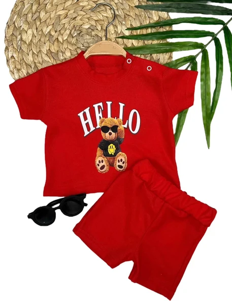 LitaeTrend 9-12-18-24 Ay Hello Gözlüklü Ayıcık Baskılı Şortlu Kısa Kollu Tişört 2li Erkek Bebek Takımı ürün görseli 1