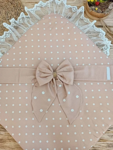 LitaeTrend Yenidoğan Papatya Desenli Trilüks Unisex Kundak Bebek Battaniyesi Kahverengi - Resim 5