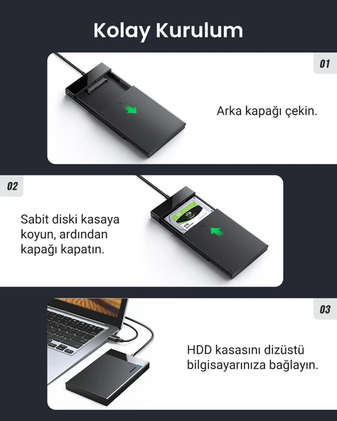 UGREEN USB 3.0 2.5 İnç Harici HDD/SSD Disk Kutusu, 30847 - Resim 7