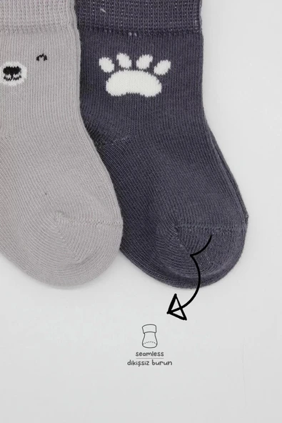 LitaeTrend Bear Penye Soket Çorap 2'li Gri - Resim 3