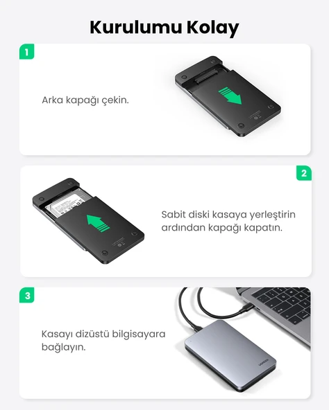 UGREEN USB to USB C Gen2 2,5'' Hard Disk Kutusu, 70498 - Resim 7