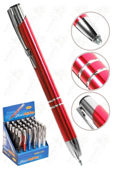 Kısa Boylu Metal Tükenmez Kalem 1 Adet Mavi Renkli Cep Kalemi Tükenmez Basmalı Mikro 1001 Mekanizmalı Tükenmez - Resim 3