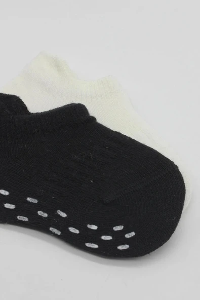 LitaeTrend 2'li Sneakers Kaymaz Basic Penye Çorap Bs20103 Siyah Ekru - Resim 4