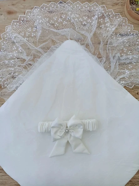 LitaeTrend Yenidoğan Sahra My Prince Nakışlı Lüks Kundak Bebek Battaniyesi Ekru - Resim 4