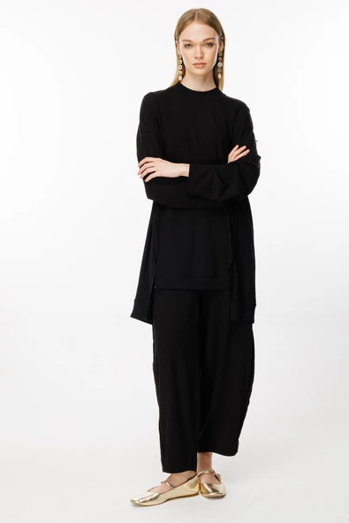 4554 GHİSA RİBANA DETAYLI TUNİK PANTOLON TAKIM - Resim 2