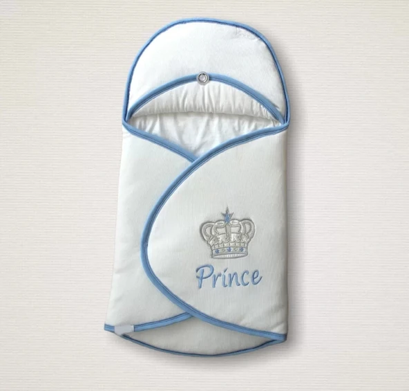 LitaeTrend Yenidoğan Prince Nakışlı Çizgi Efektli Kız Bebek Klasik Kundak Bebek Battaniyesi Ekru ürün görseli 1