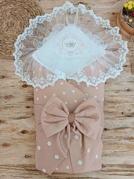 LitaeTrend Yenidoğan Papatya Desenli Trilüks Unisex Kundak Bebek Battaniyesi Kahverengi ürün görseli 1