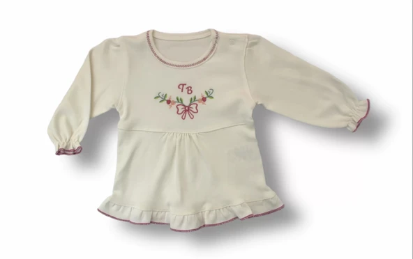 LitaeTrend 3-6 6-9 9-12 Ay Tb Çiçek Nakışlı Şapkalı Uzun Kollu Sweatli 3lü Kız Bebek Takımı Ekru - Resim 2