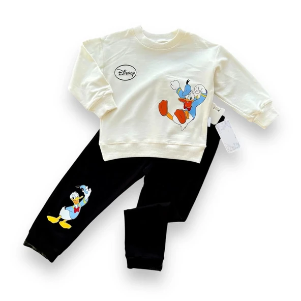 LitaeTrend 6-9-12-18 Ay Ördek Baskılı Pamuk Penye Kumaş Erkek Bebek Takımı Siyah ürün görseli 1