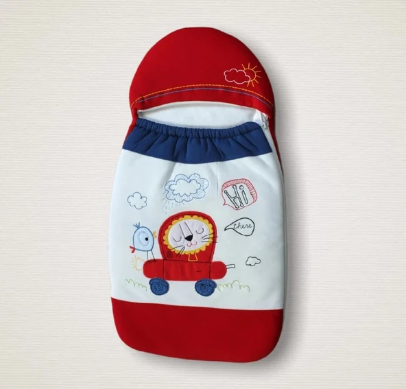 LitaeTrend Yenidoğan Arabalı Aslan Nakışlı Fermuarlı Şapkalı Klasik Kundak Bebek Battaniyesi Mavi ürün görseli 1